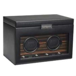 WOLF 457256 Roadster Double Watch Winder with Cover and Storage, Black